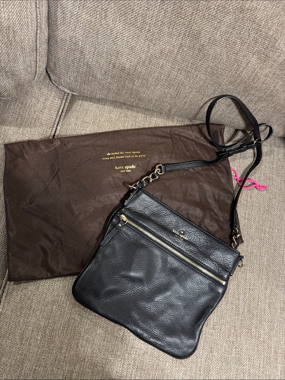 kate spade Black Pebbled Leather Crossbody with Gold Hardware